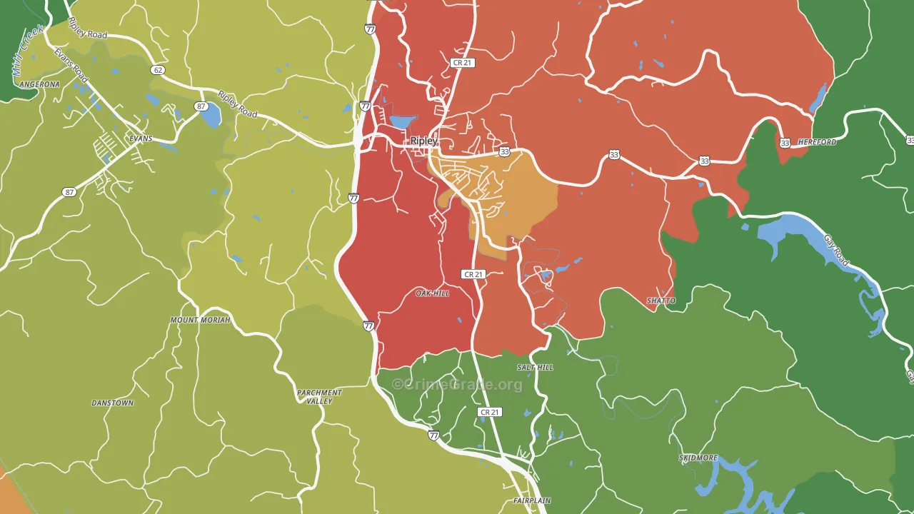 Ripley, WV Map of Theft Rates