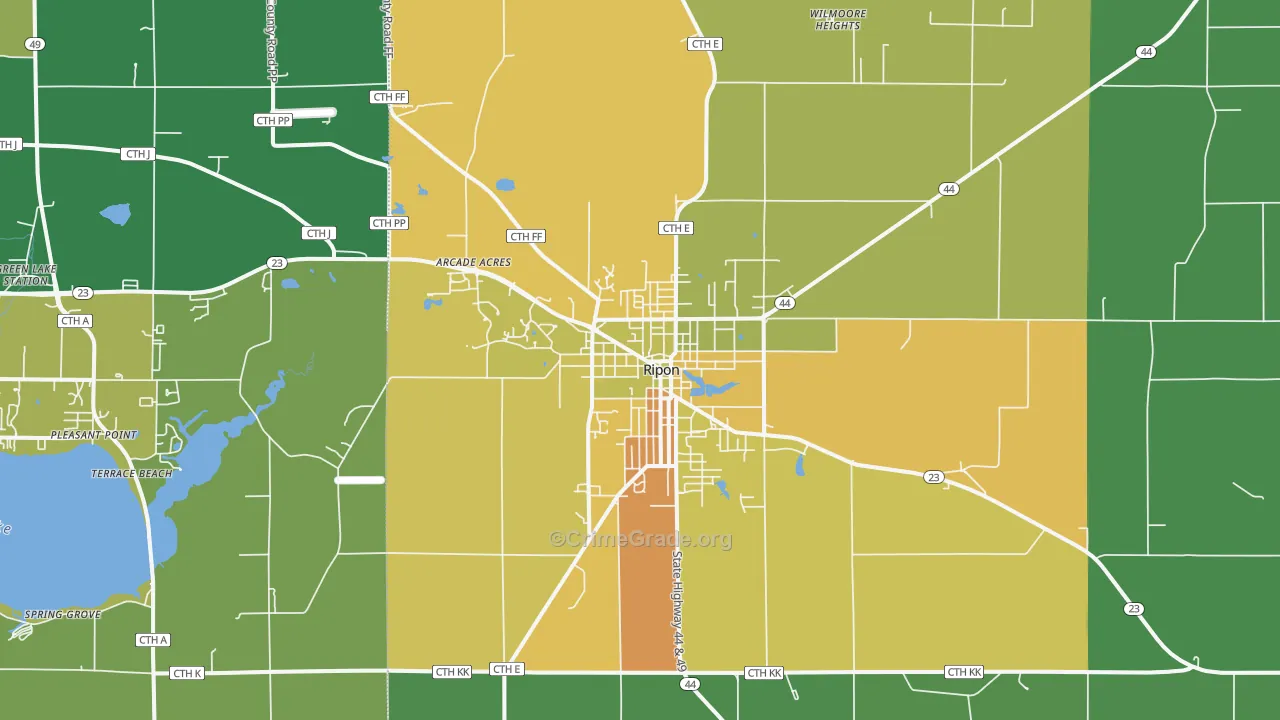 Ripon, WI Map of Theft Rates