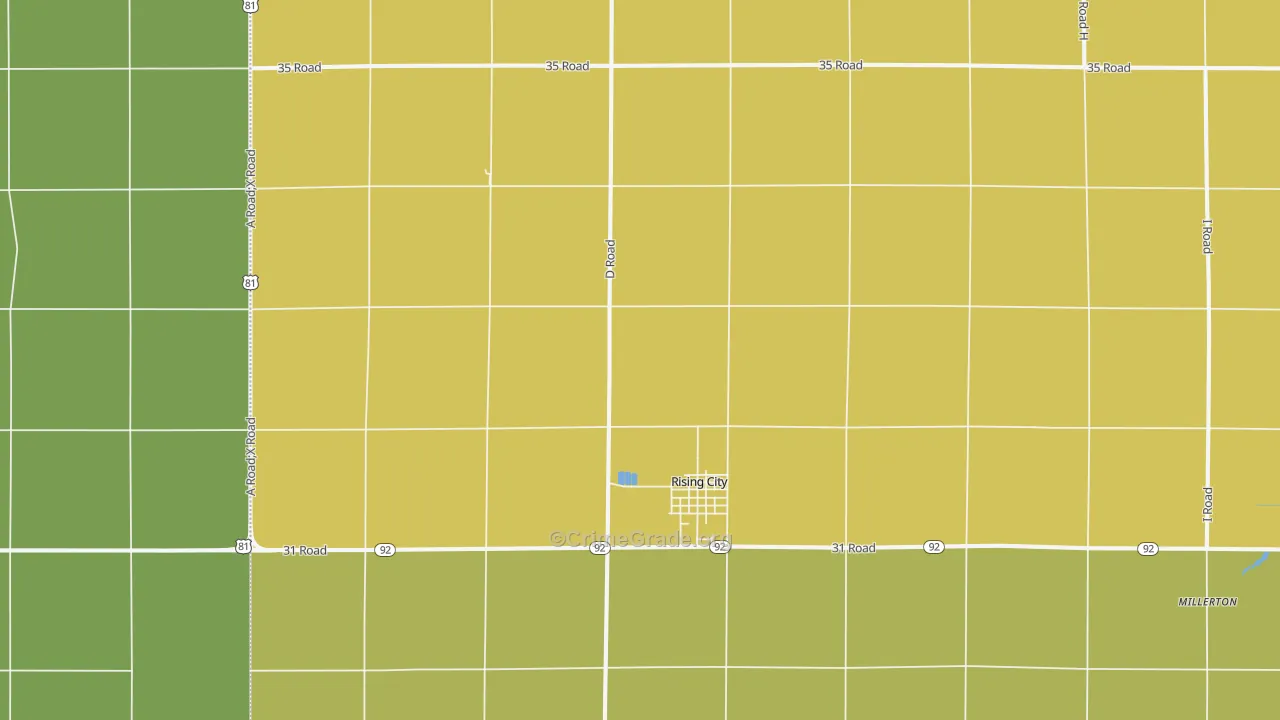 Rising City, NE Map of Theft Rates