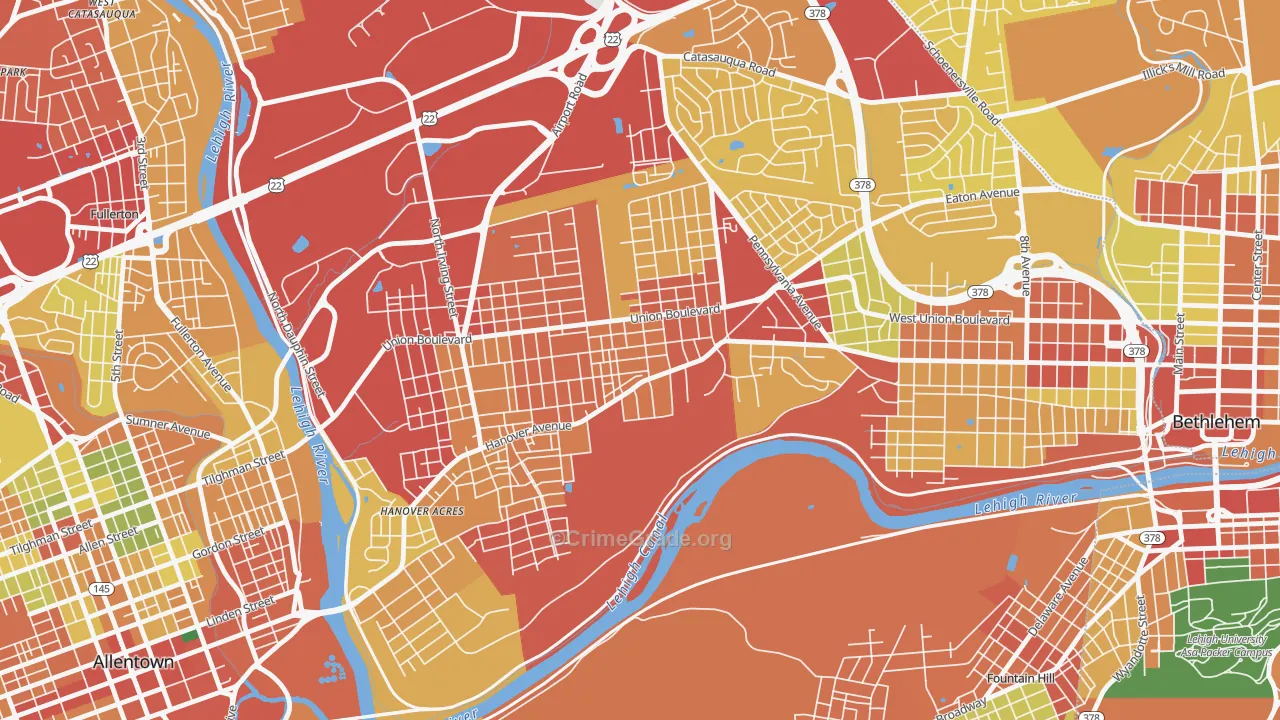 Rittersville, Allentown, PA Map of Theft Rates