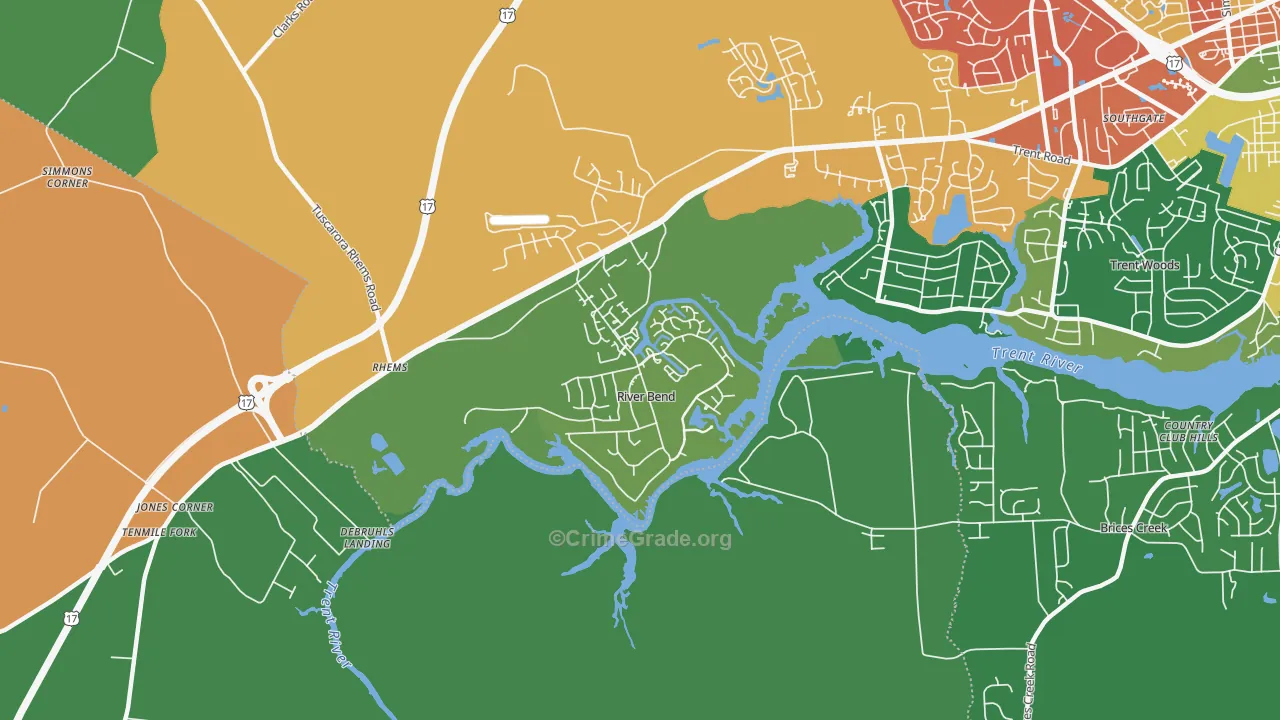 River Bend, NC Map of Theft Rates