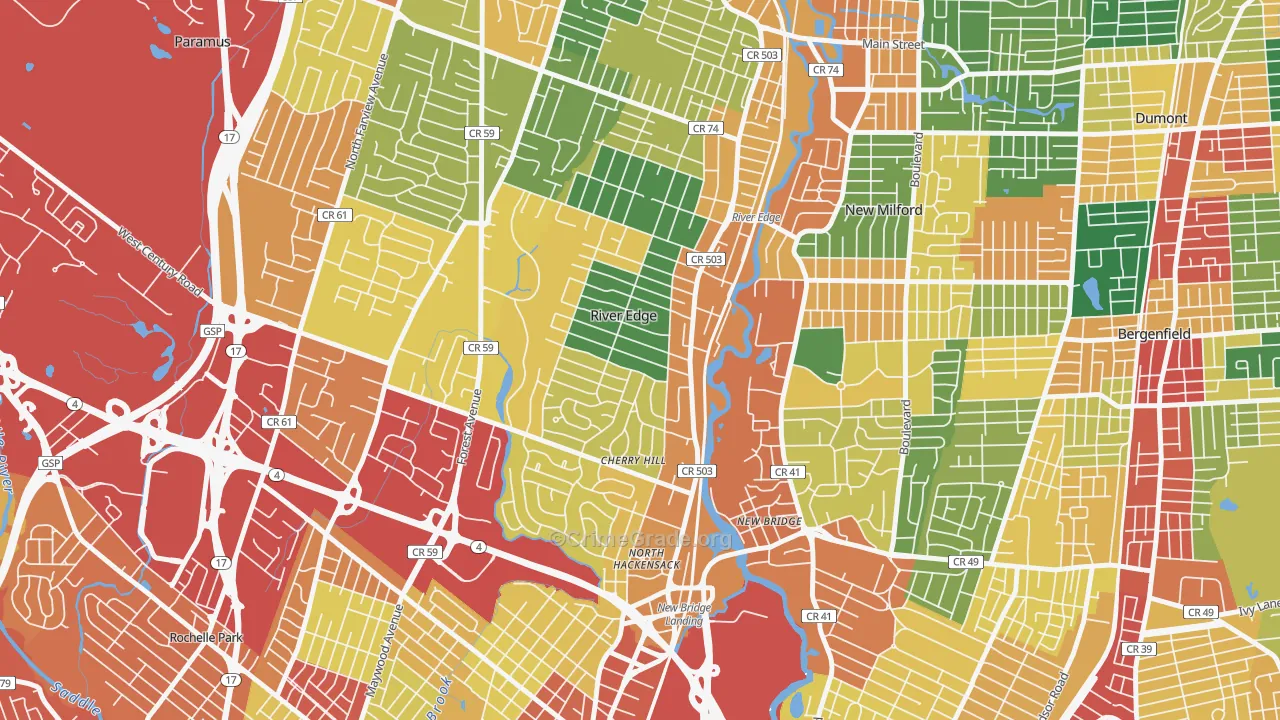 River Edge, NJ Map of Theft Rates