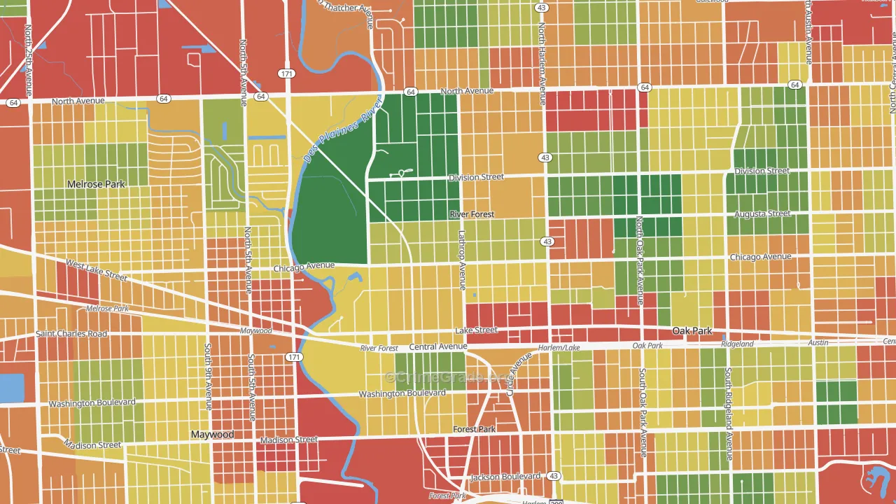 River Forest, IL Map of Theft Rates