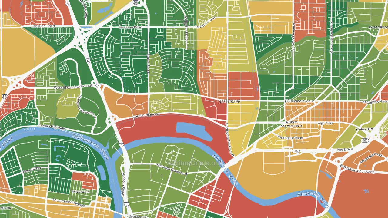 River Gardens, Sacramento, CA Map of Theft Rates