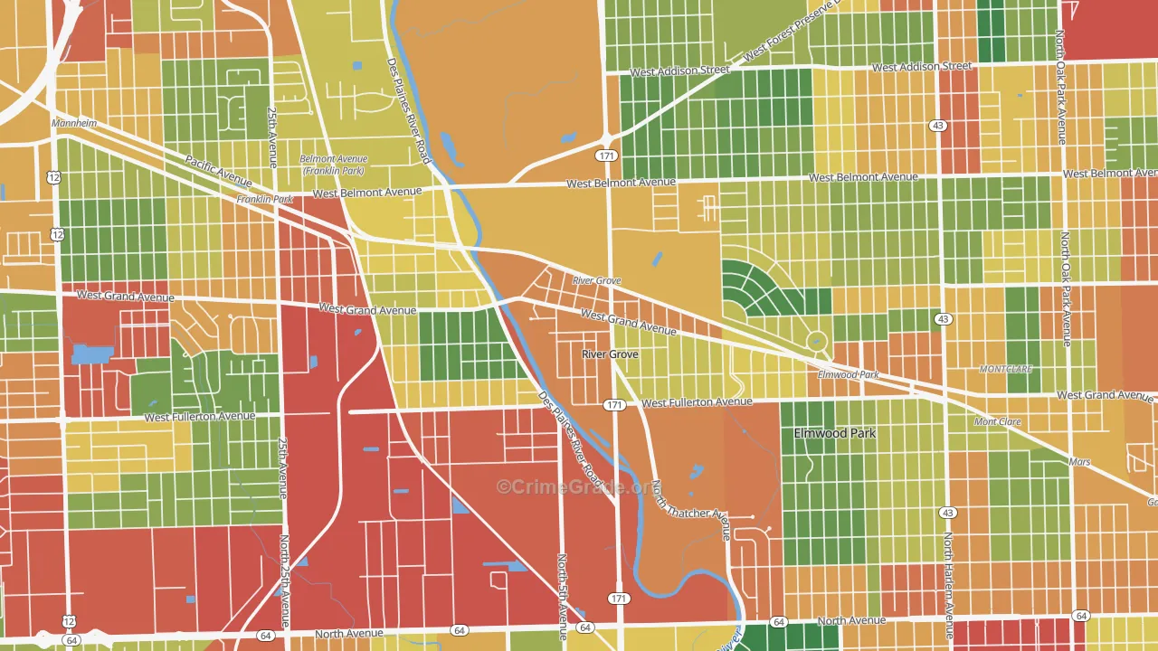 River Grove, IL Map of Theft Rates