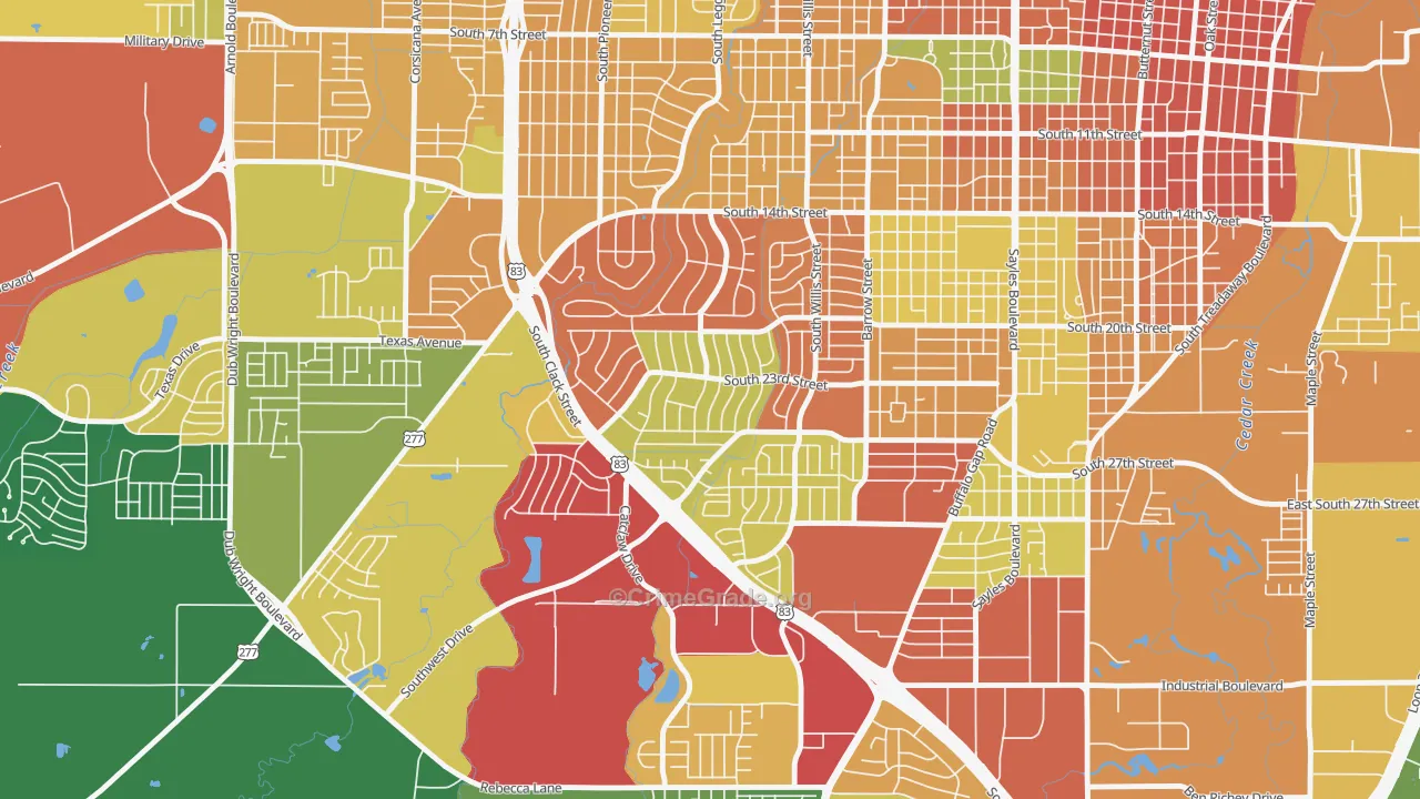 River Oaks-Brookhollow, Abilene, TX Map of Theft Rates