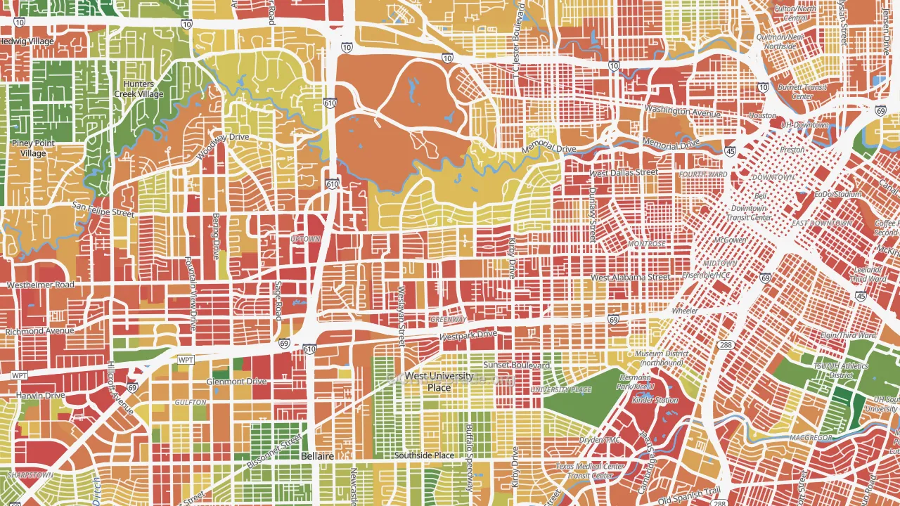 River Oaks, Houston, TX Map of Theft Rates