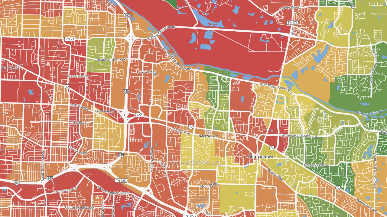 River Oaks-Kirby-Balmoral, Memphis, TN Map of Theft Rates