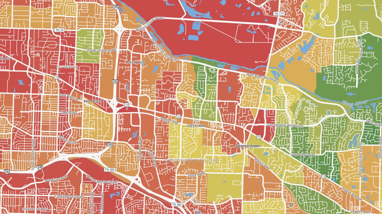 River Oaks, Memphis, TN Map of Theft Rates
