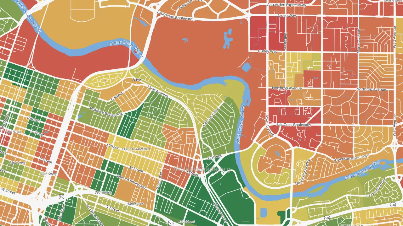 River Park, Sacramento, CA Map of Theft Rates