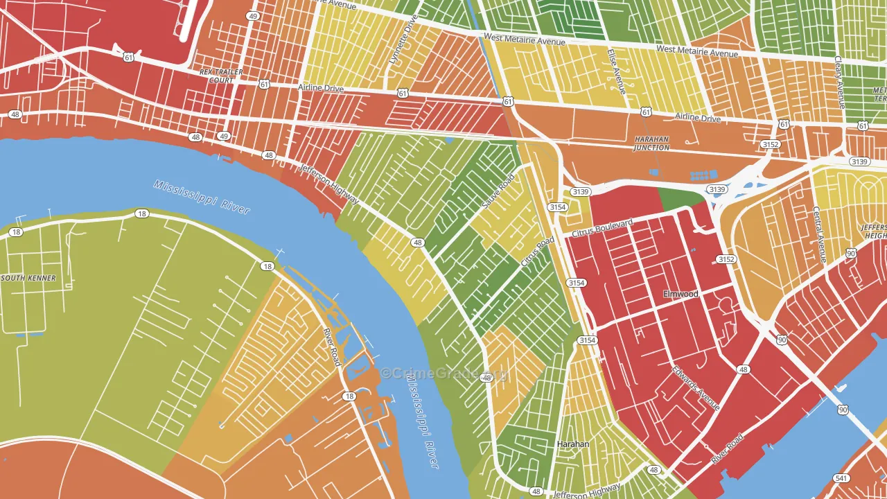 River Ridge, LA Map of Theft Rates