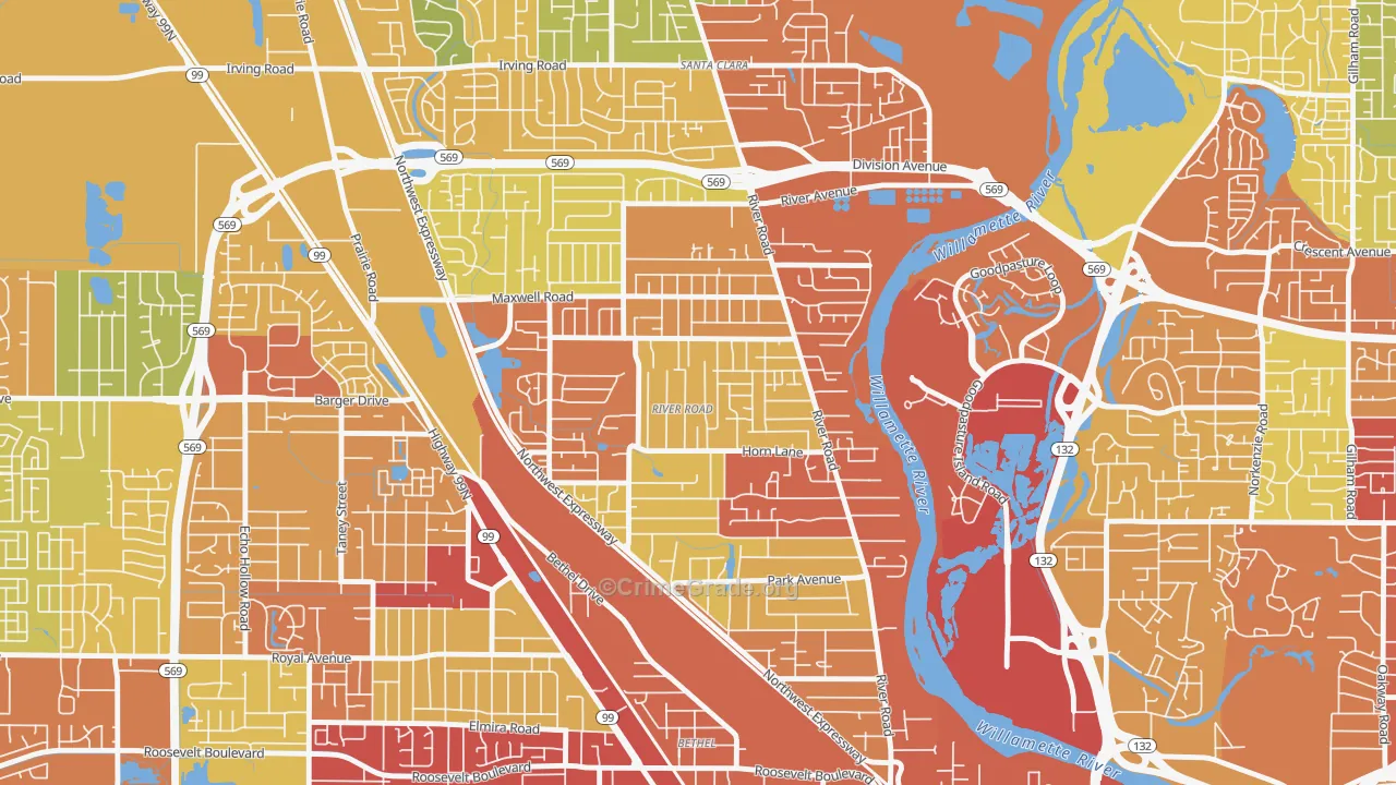 River Road, Eugene, OR Map of Theft Rates