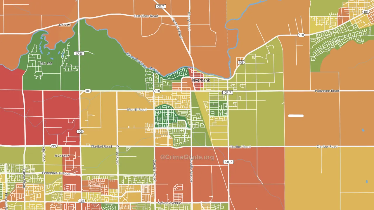 Riverbank, CA Map of Theft Rates