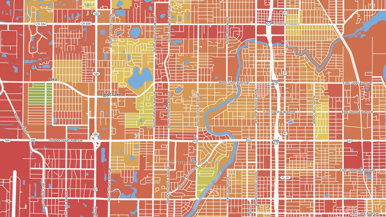 Riverbend, Tampa, FL Map of Theft Rates