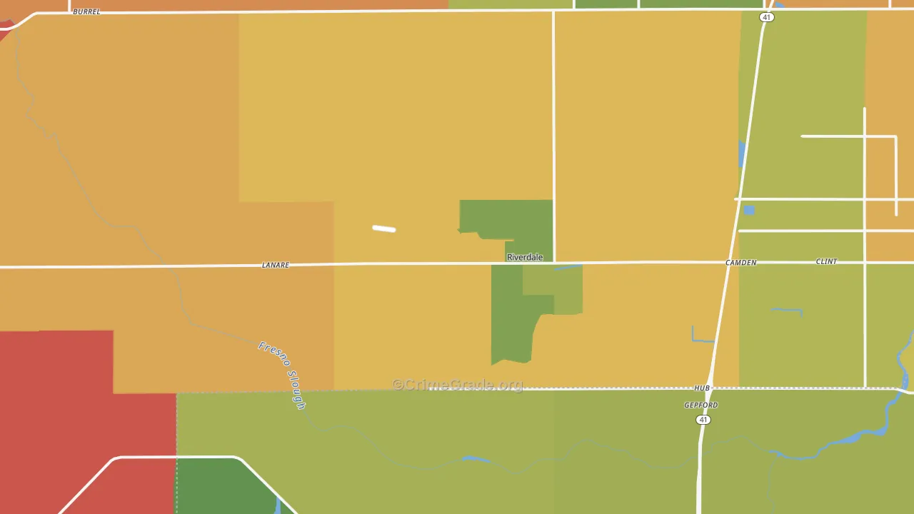 Riverdale, CA Map of Theft Rates