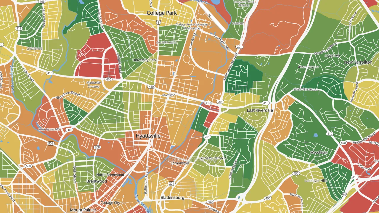 Riverdale Park, MD Map of Theft Rates