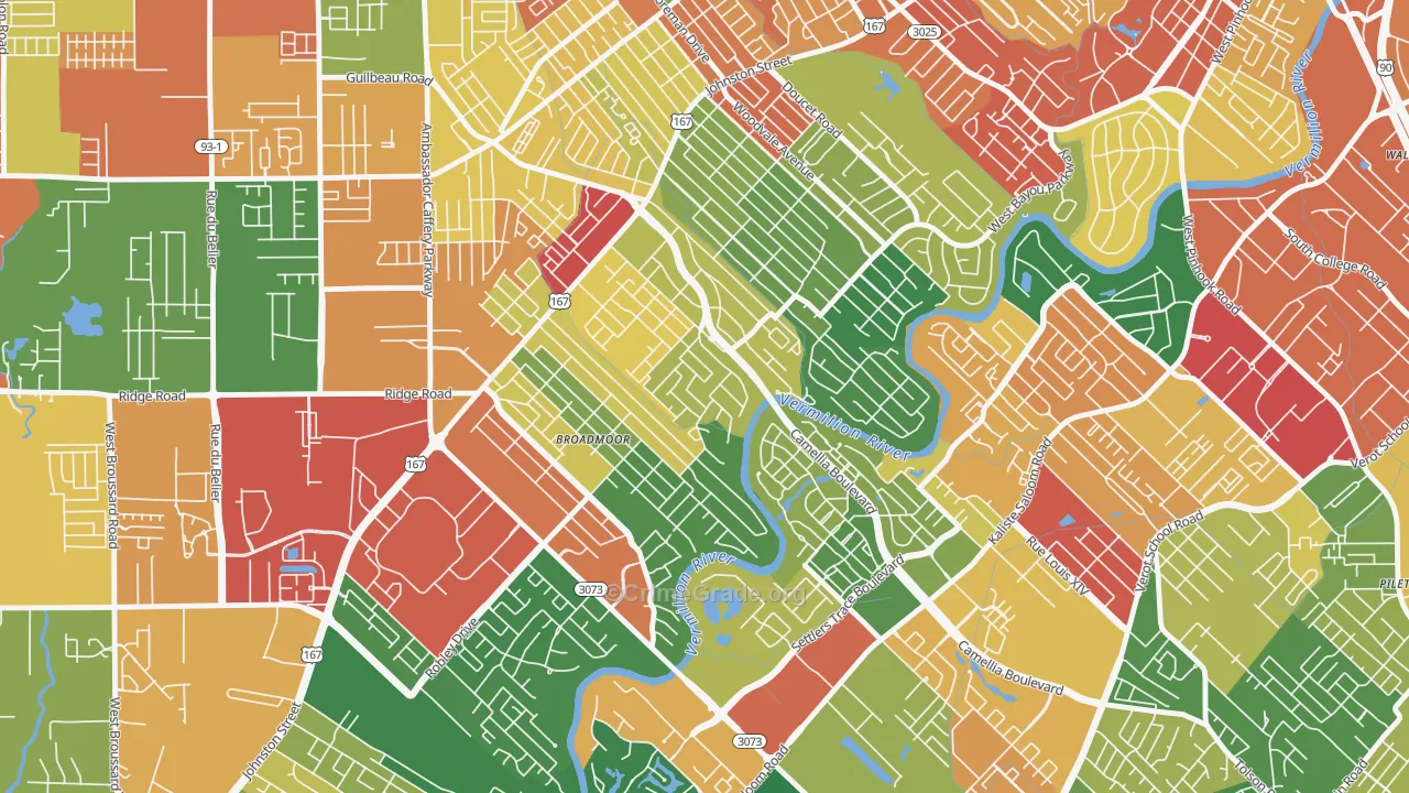 Rivers Bend Estates, Lafayette, LA Map of Theft Rates