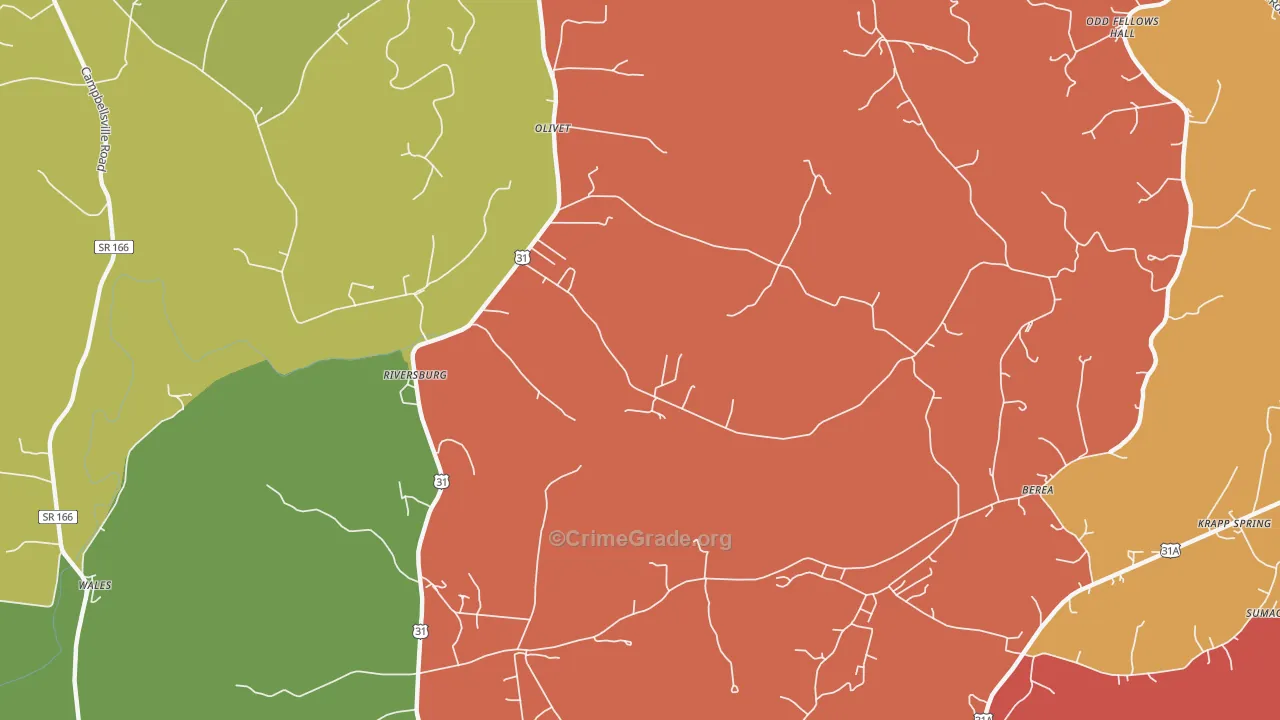 Riversburg, TN Map of Theft Rates