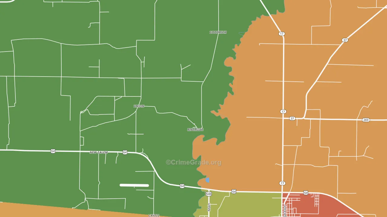 Riverside, AR Map of Theft Rates