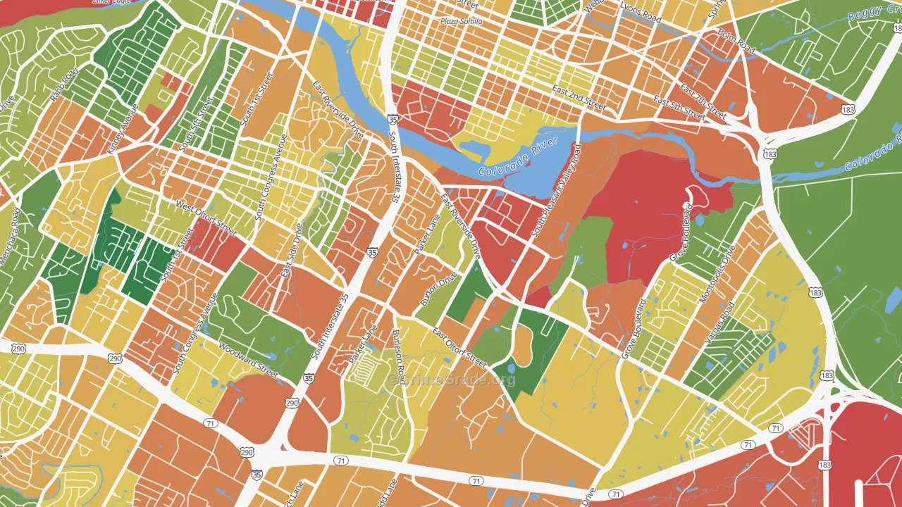 Riverside, Austin, TX Map of Theft Rates