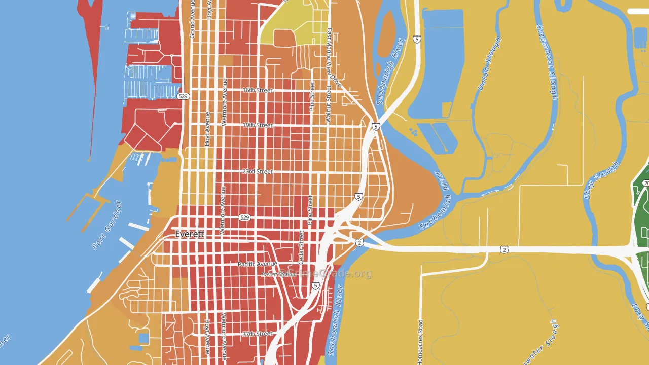 Riverside-Everett, Everett, WA Map of Theft Rates