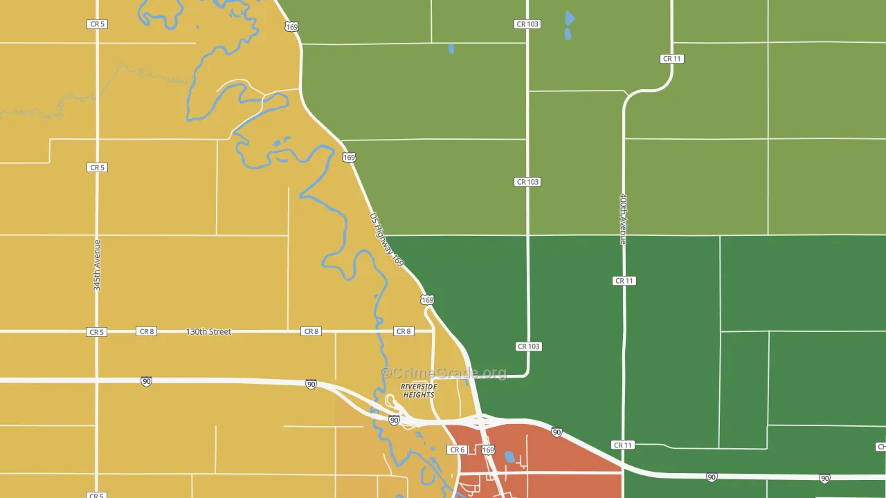 Riverside Heights, MN Map of Theft Rates