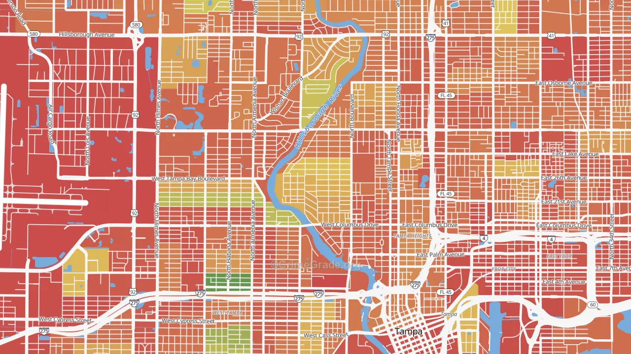 Riverside Heights, Tampa, FL Map of Theft Rates