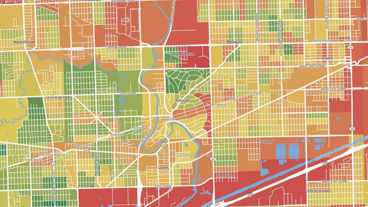 Riverside, IL Map of Theft Rates