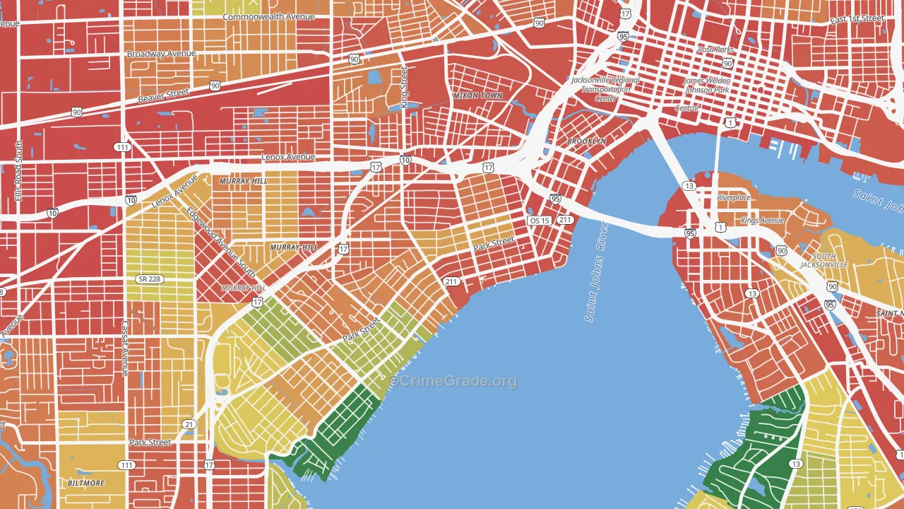 Riverside, Jacksonville, FL Map of Theft Rates