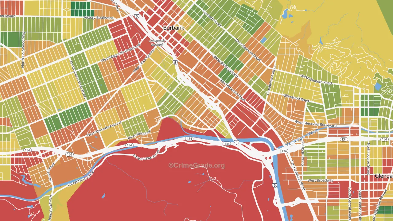 Riverside Rancho, Glendale, CA Map of Theft Rates