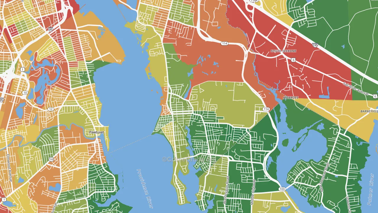 Riverside, RI Map of Theft Rates