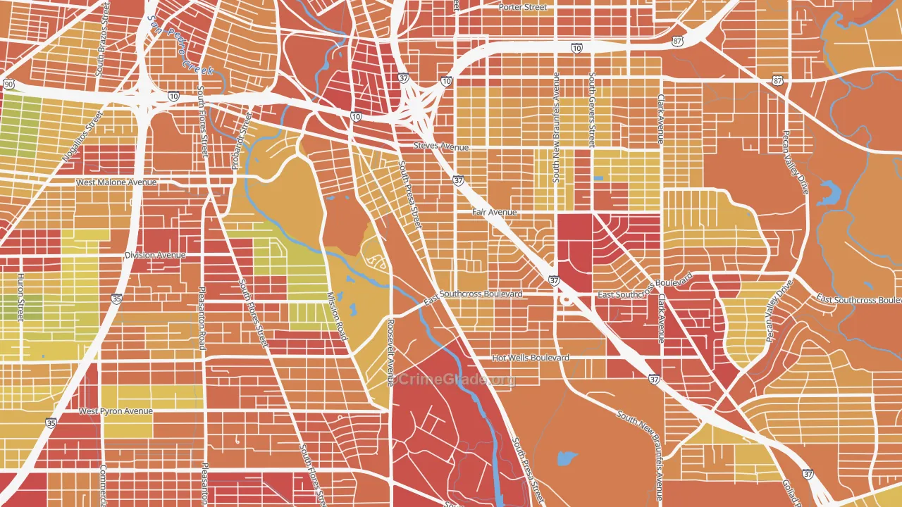 Riverside South, San Antonio, TX Map of Theft Rates