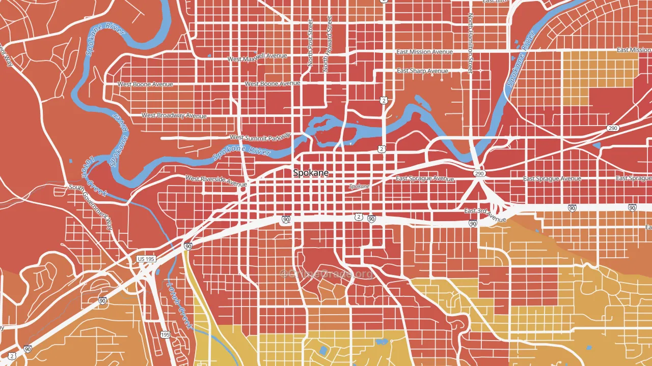 Riverside, Spokane, WA Map of Theft Rates
