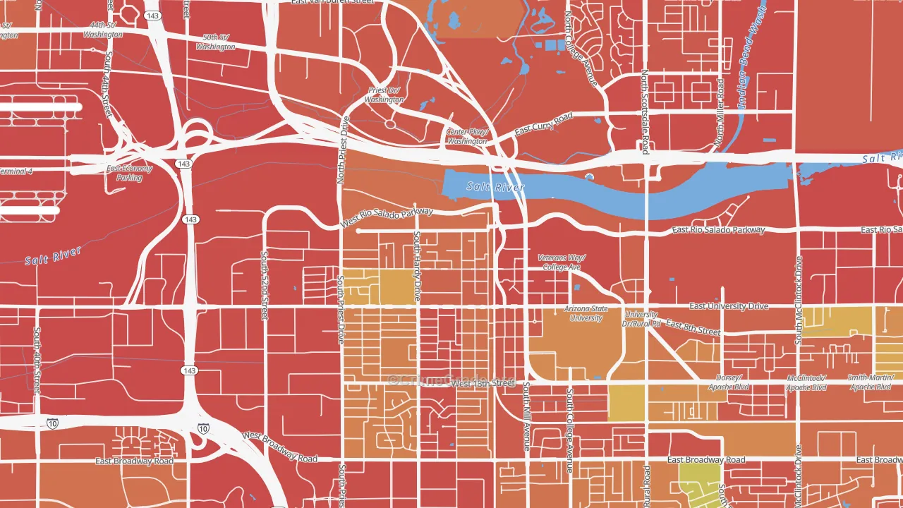 Riverside, Tempe, AZ Map of Theft Rates