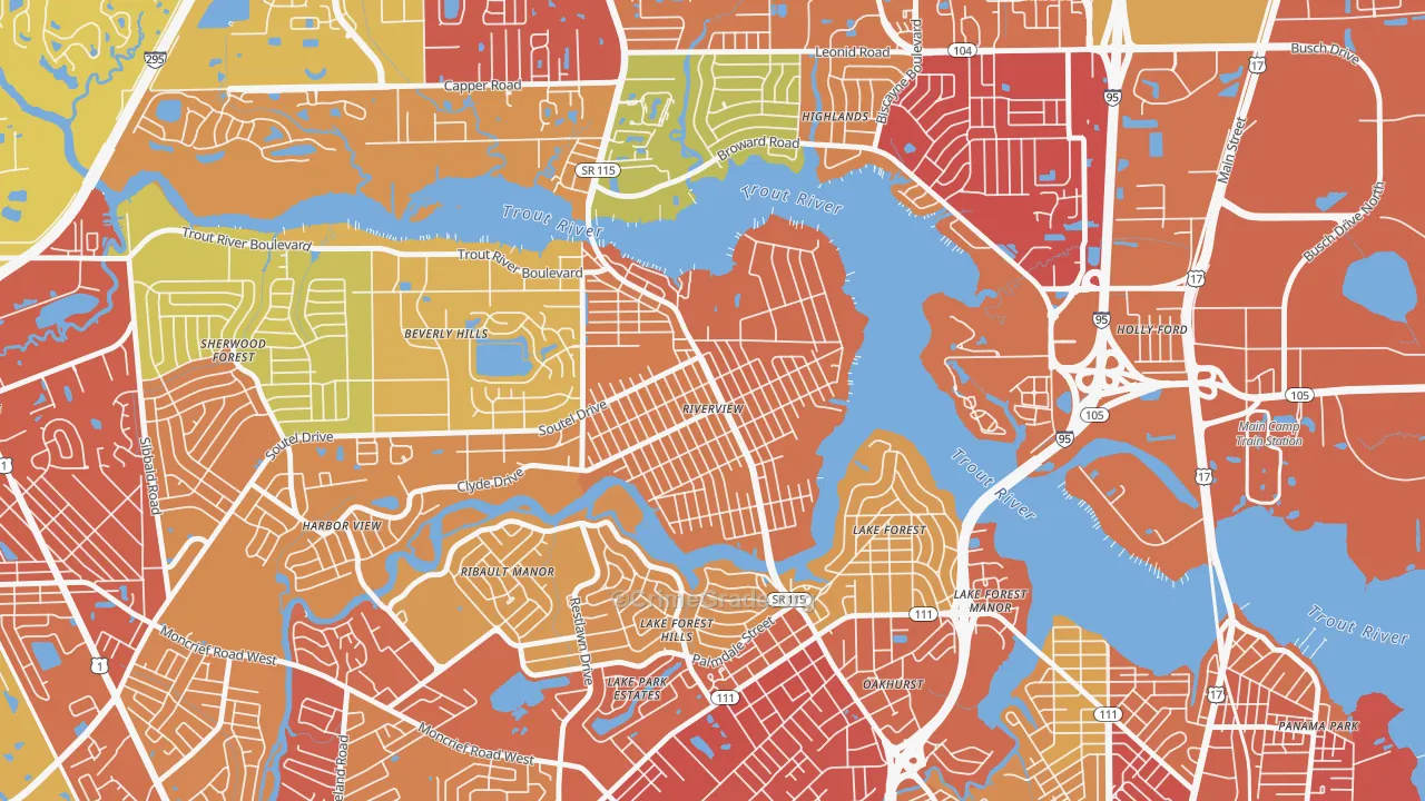 Riverview, Jacksonville, FL Map of Theft Rates