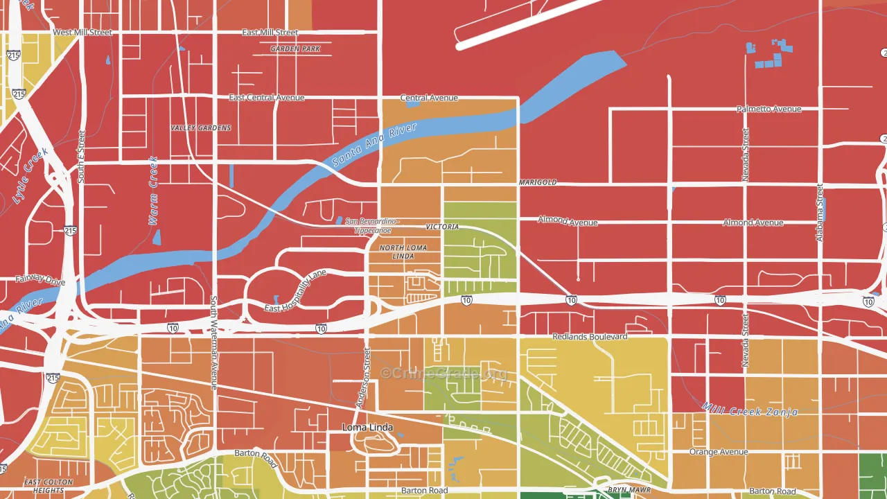 Riverview, San Bernardino, CA Map of Theft Rates