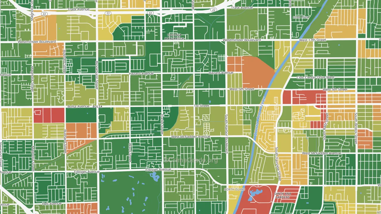Riverview West, Santa Ana, CA Map of Theft Rates