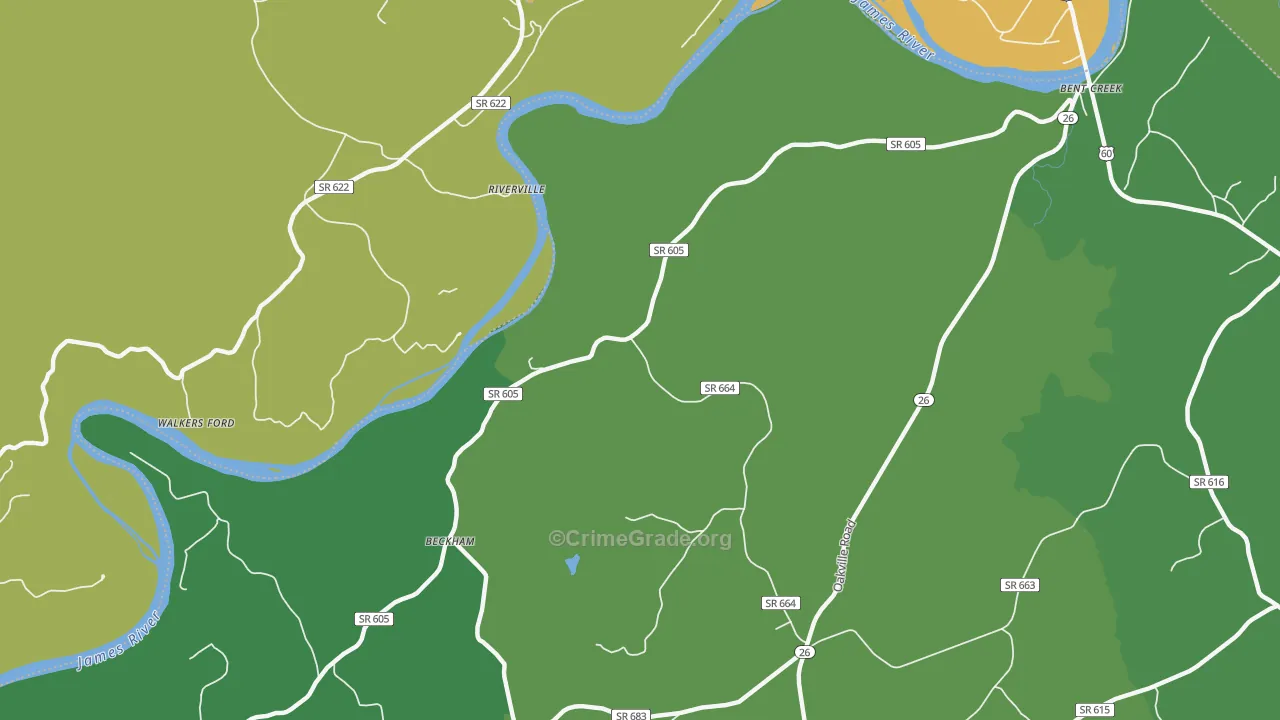 Riverville, VA Map of Theft Rates