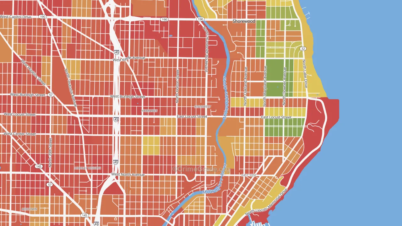 Riverwest, Milwaukee, WI Map of Theft Rates
