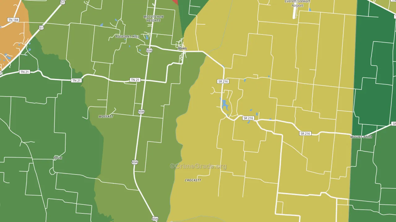 Rives, TN Map of Theft Rates