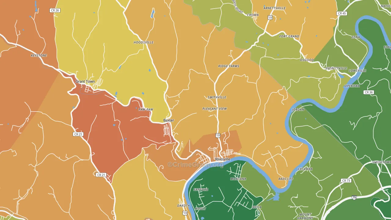 Rivesville, WV Map of Theft Rates