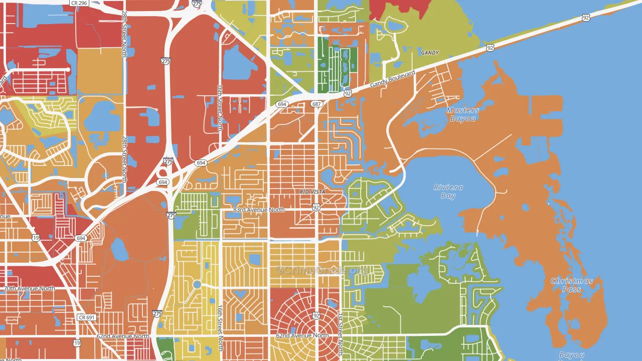 Riviera Bay, St. Petersburg, FL Map of Theft Rates
