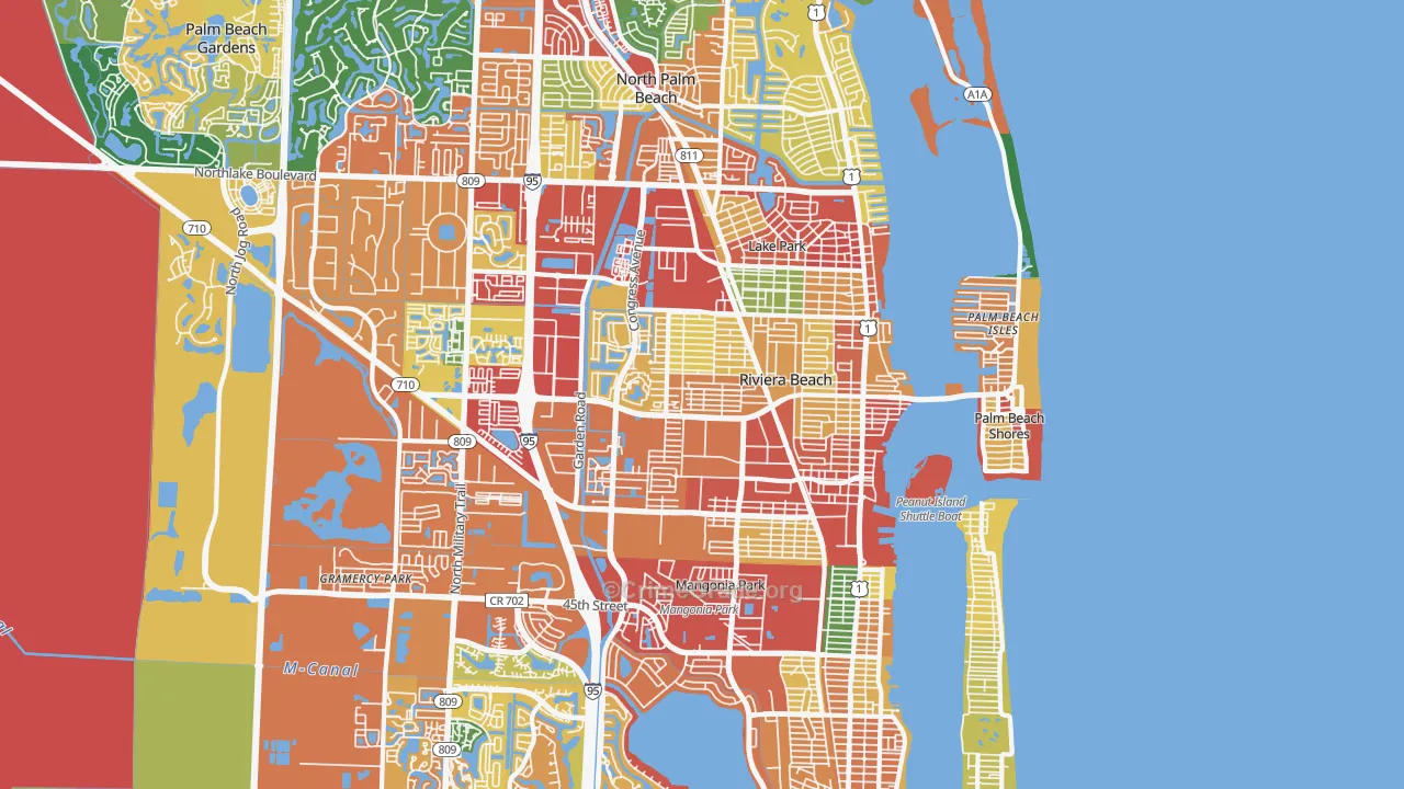 Riviera Beach, FL Map of Theft Rates