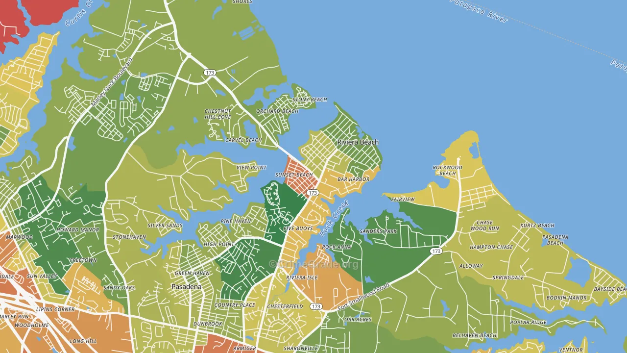 Riviera Beach, MD Map of Theft Rates
