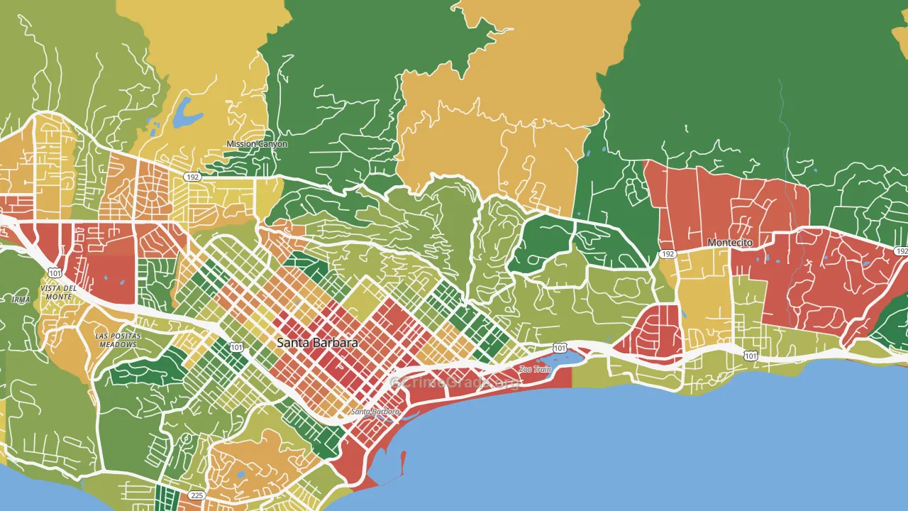 Riviera, Santa Barbara, CA Map of Theft Rates