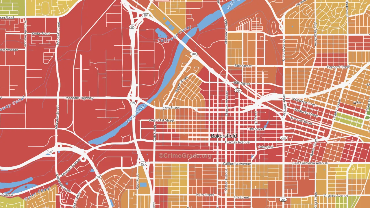 Riviera-Westchester, Bakersfield, CA Map of Theft Rates