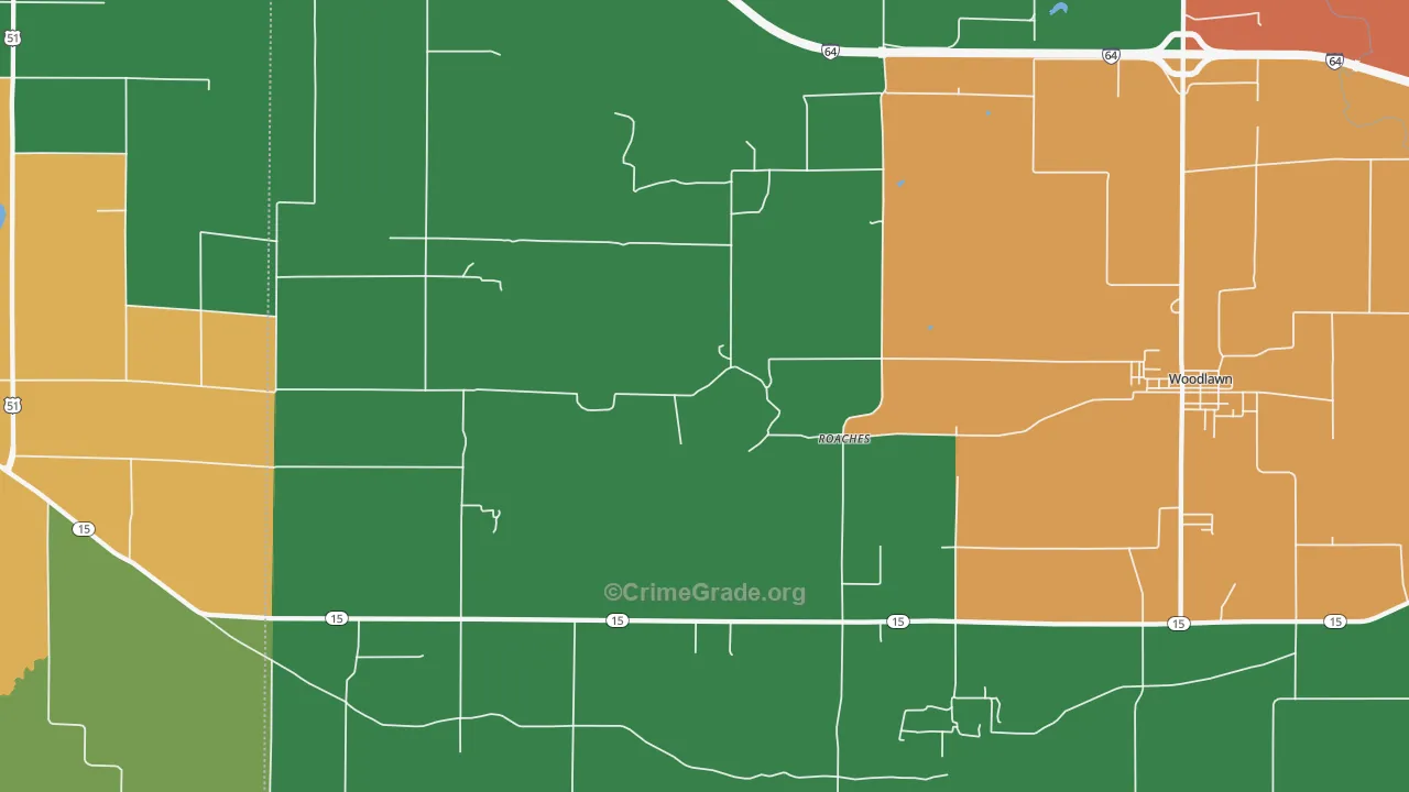 Roaches, IL Map of Theft Rates