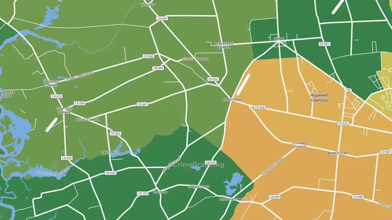 Roadstown, NJ Map of Theft Rates