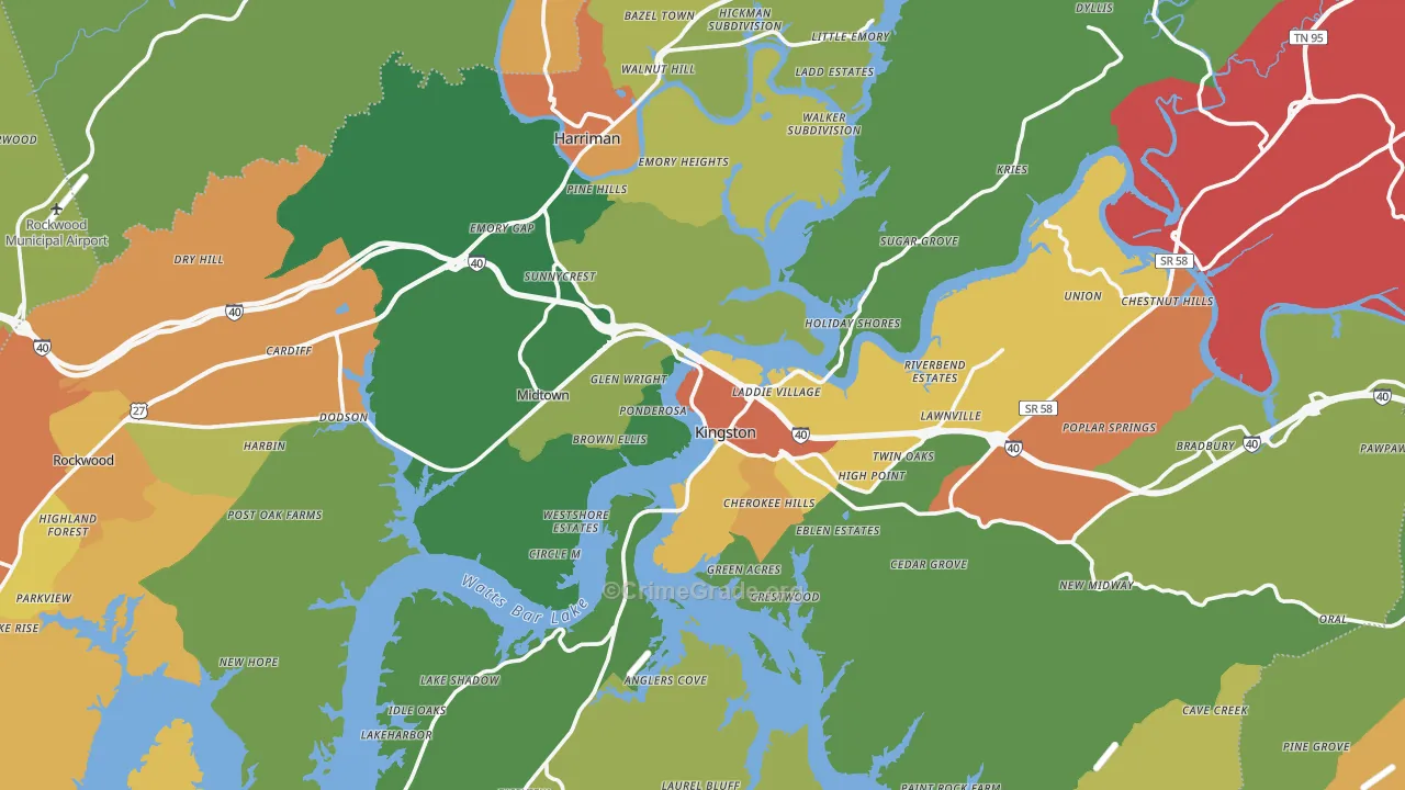 Roane County, TN Map of Theft Rates