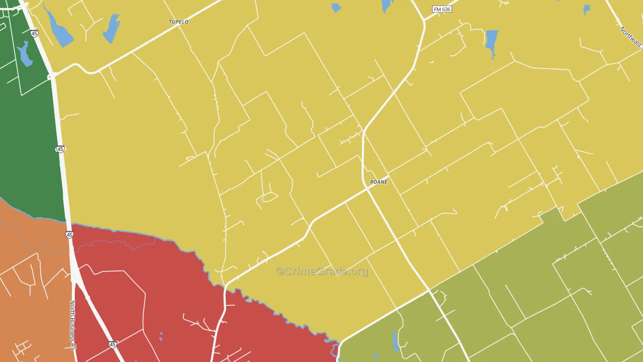 Roane, TX Map of Theft Rates